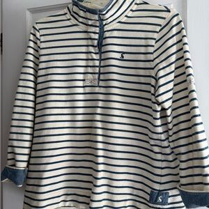 Jules….. Countryside Clothing blue and Cream Striped heavy cotton Rugby top.
